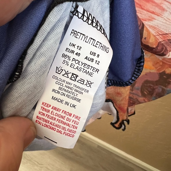 PrettyLittleThing MultiMarble Contrast Seam Block Short Sleeve Bodycon Dress Sz8 - Picture 5 of 6